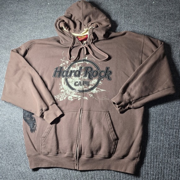Hard Rock Cafe Other - Vintage Hard Rock Cafe New York Brown Hoodie Full Zip Jacket Men's Size XL